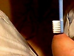 Jacking off with mother in law's toothbrush until cumshot