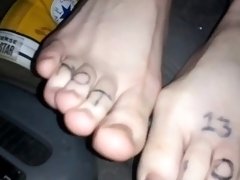 Smelling My Tattooed Feet In My Car