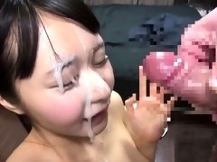 Cute Asian babe gives a nice blowjob and gets a hot facial