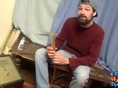 Straight bearded cutie trying out the dick blowing toy