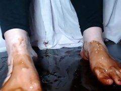 Playing in some syrup, foot fetish, sexy asmr, young female feet
