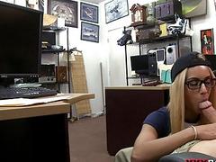 Blonde babe in glasses banged by nasty pawn guy