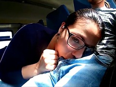 Slut with glasses sucks off her boyfriend on the train!