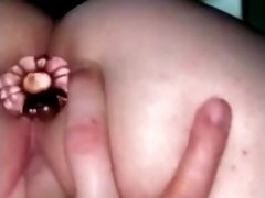 POV close up of dripping wet pussy and buttplug