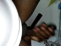 Black Teen Cums on His Phone While Jerking His Bent Cock