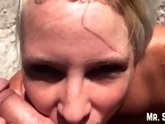 Short Haired Blonde With Perfect Tits Sucks My Dick on a Hike: Cumwalk with Big Load Swallow