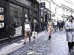Flawless body on girl walking nude in public